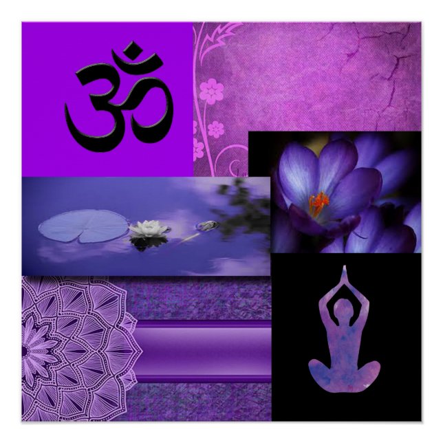 Poster Purple Lotus & Crown Chakra méditation Collage (Devant)