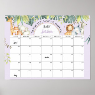 Poster Purple mignon animaux fille baby shower jeu de dev