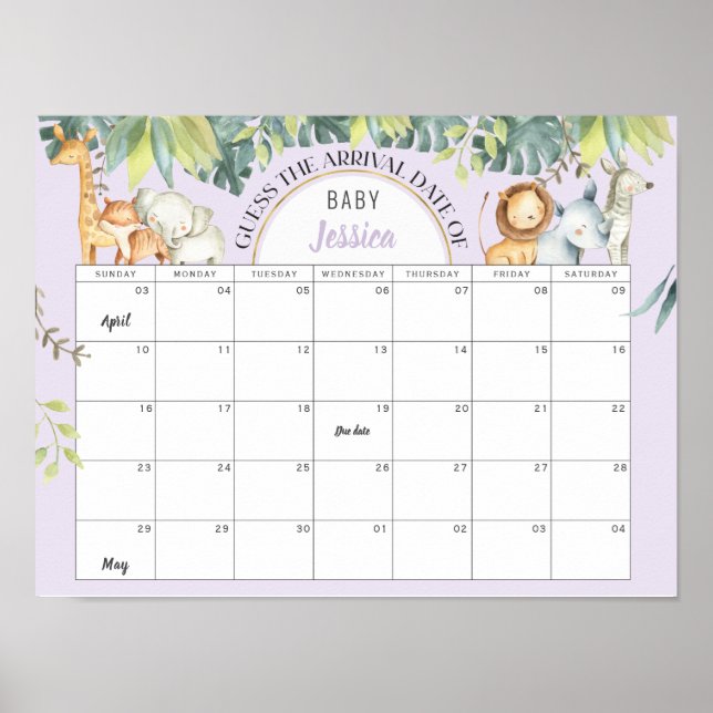 Poster Purple mignon animaux fille baby shower jeu de dev (Devant)