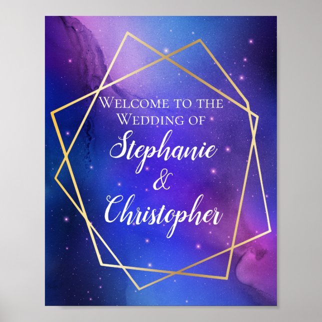 Poster Purple Nebula Celestial Géométrique Gold Welcome (Devant)
