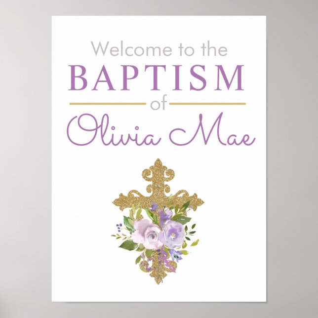 Poster Purple Peonies Girl Baptême Bienvenue (Devant)