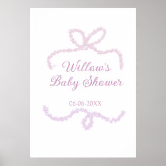 Poster purple pink glitter bow baby shower name date eleg