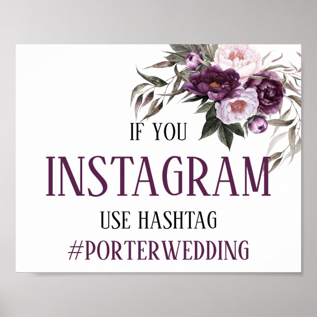 Poster Purple Plum Pink Peonies Instagram Hashtag Mariage (Devant)