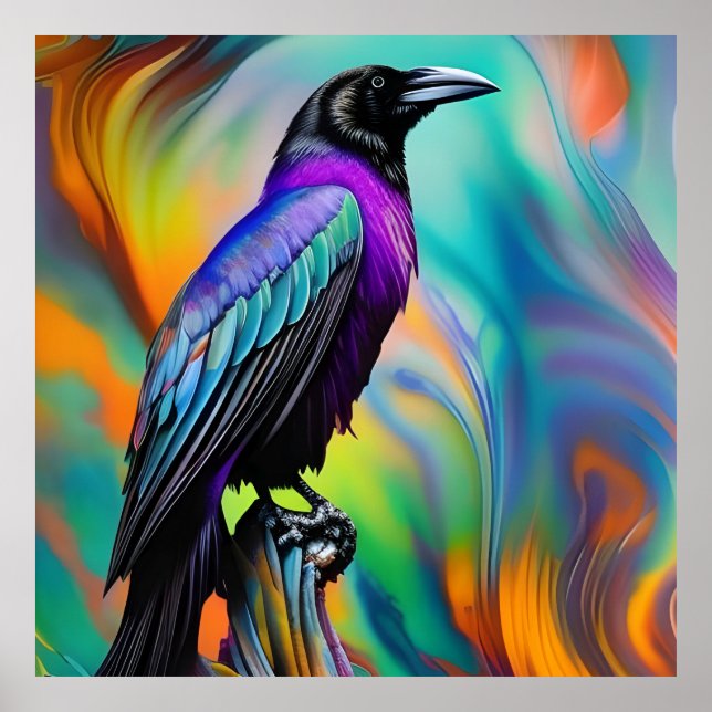 Poster Purple Raven, arrière - plan des aurores boréales (Devant)