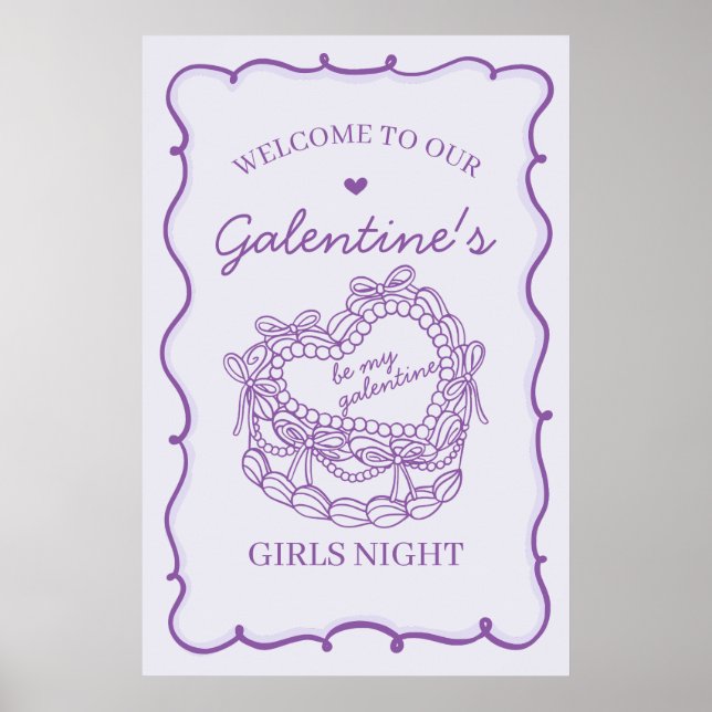 Poster Purple Retro Heart Coquette Gâteau Galentine Bienv (Devant)