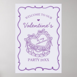 Poster Purple Retro Heart Coquette Gâteau Saint-Valentin 