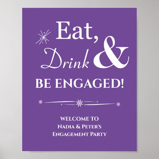 Poster Purple Retro Manger Boire Être Engagé Fiançailles (Devant)
