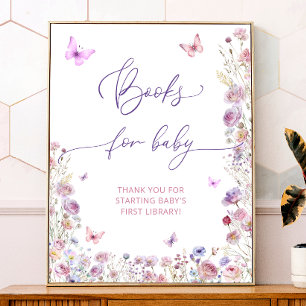 Poster Purple rose papillon Fleur sauvage Livres pour béb