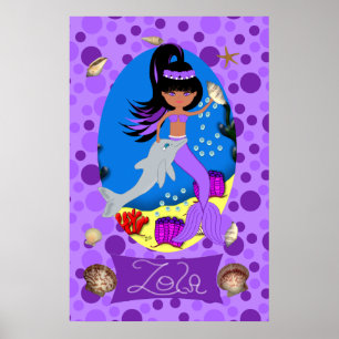 Poster Purple sirène et dauphin Imprimer
