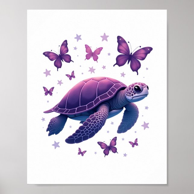 Poster Purple - T-shirt papillon de tortue de mer (Devant)