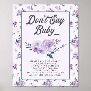 Poster Purple Turquoise Floral Ne pas dire Baby shower Je