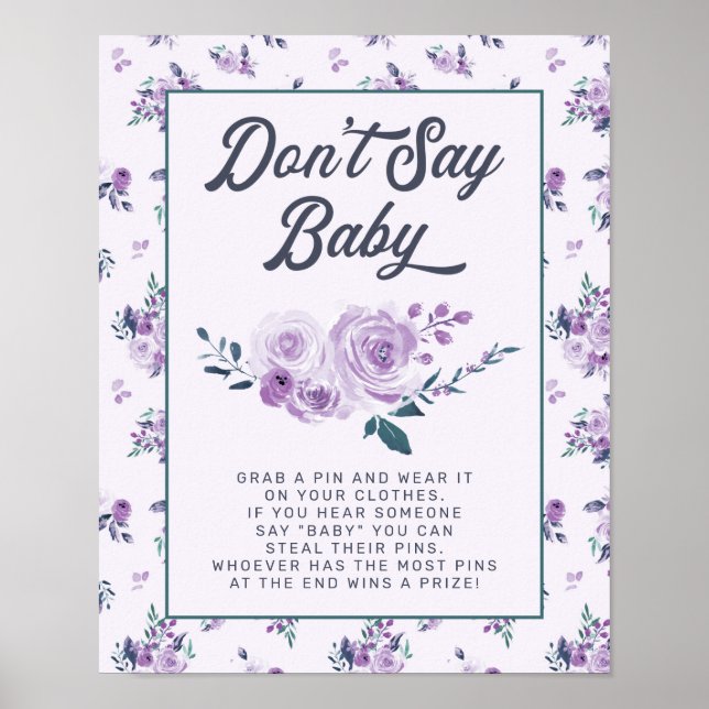 Poster Purple Turquoise Floral Ne pas dire Baby shower Je (Devant)