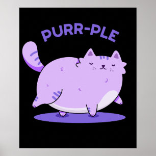 Poster Purr-ple Funny Gras Kitty Chat Pun Dark BG