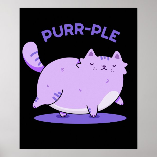 Poster Purr-ple Funny Gras Kitty Chat Pun Dark BG (Devant)
