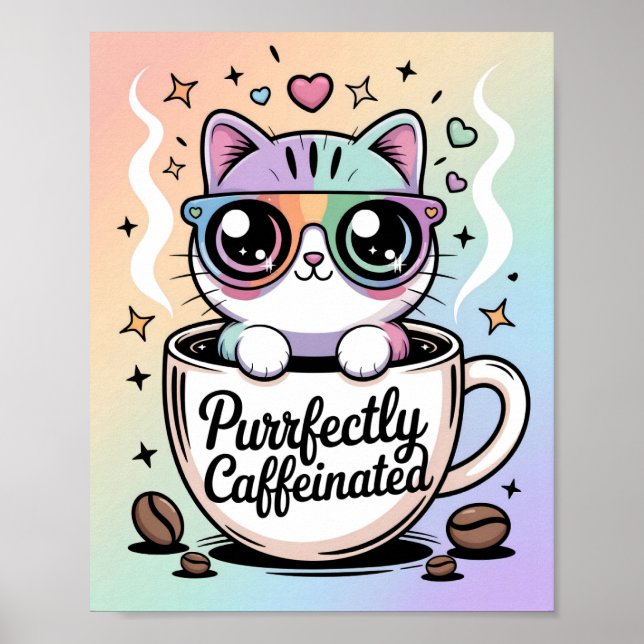 Poster Purrfectly Caffeinated (Devant)