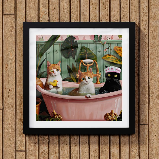 Poster Purrs et bulles : Une scène de bain chatte (The cat is out of the bag (or the tub) in this one :-))