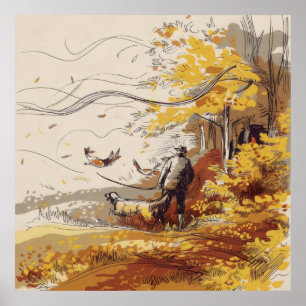 Poster Pursuit rurale Hanter la faune Oiseaux d'automne N