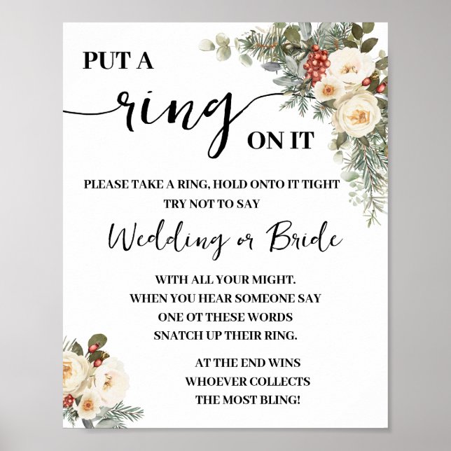 Poster Put a Ring On Winter White Bridal Shower Game Sign (Devant)