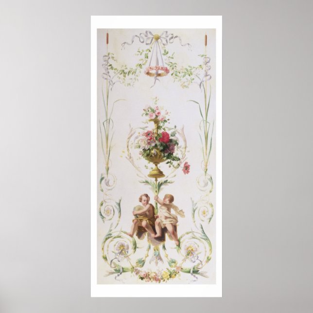 Poster Putti au milieu de sauts de fleurs et de feuilles (Devant)