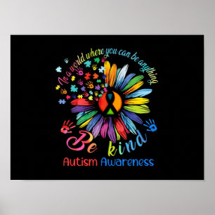 Poster Puzzle Sunflower Be Kind Autism Awareness Support