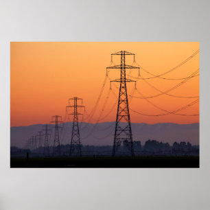 Poster Pylônes d'alimentation au coucher du soleil