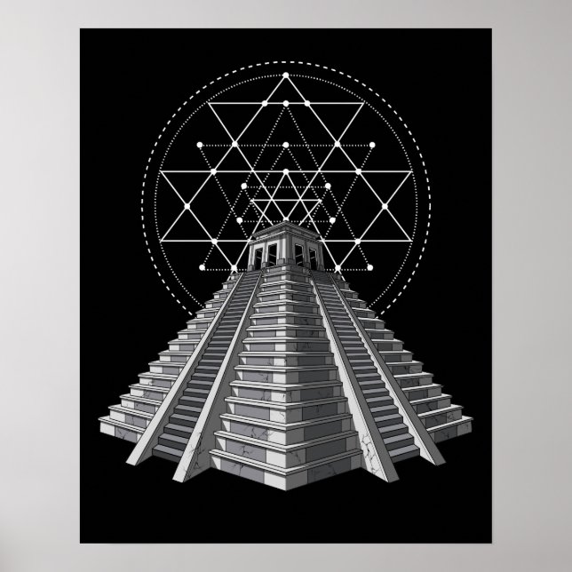 Poster Pyramide aztèque Géométrie sacrée maya antique (Devant)