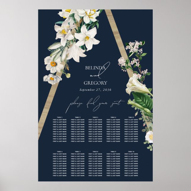 Poster Pyramide Bohémienne Floral Bleu Mariage Carte de s (Devant)