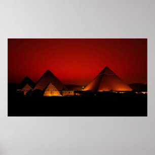 Poster Pyramides au coucher de soleil rouge