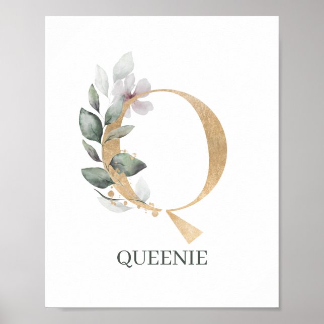Poster Q Monogramme Floral Personnalisé (Devant)