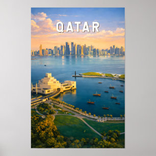 Poster Qatar Illustration Voyage Art Rétro