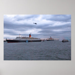 Poster QE2 et QM2 à NYC