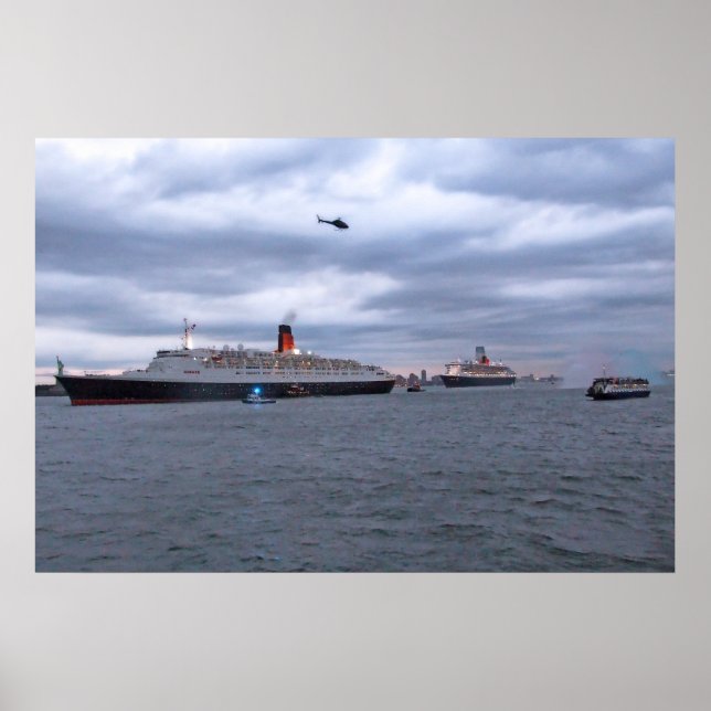 Poster QE2 et QM2 à NYC (Devant)