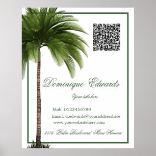 Poster QR Code Vintage Palm Tree Tropical Elegant