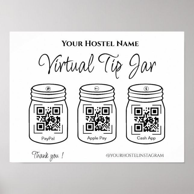 Poster QR Digital Tips Jars Paypal Apple Pay Cash App (Devant)