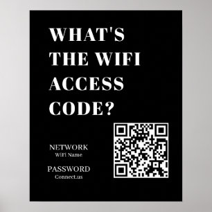 Poster QR WiFi noir personnalisé Affichage du mot de pa
