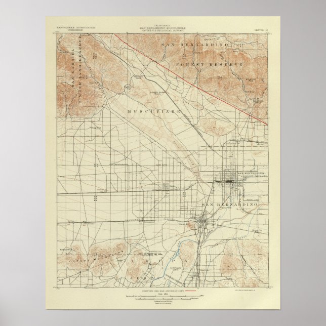 Poster quadrangle San Bernardino montrant San Andreas Rif (Devant)