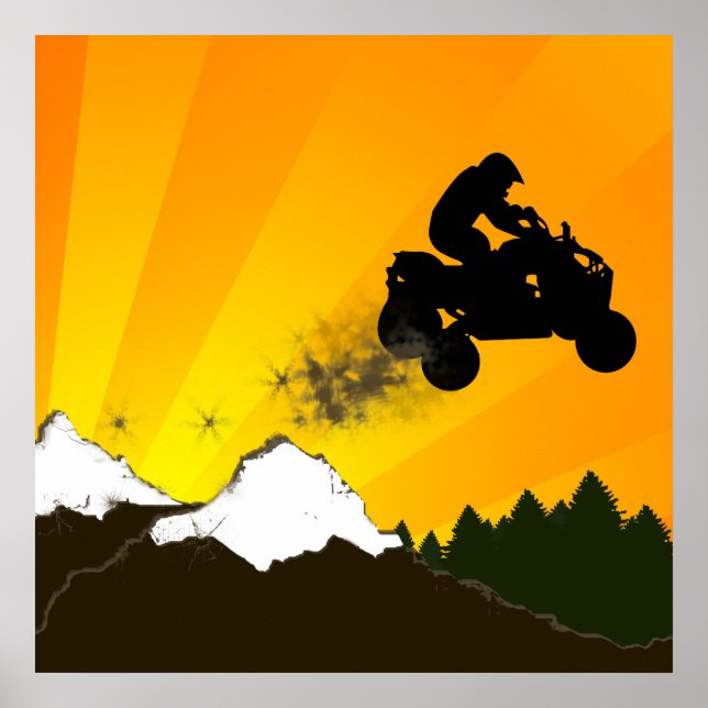 Poster quads. coucher de soleil orange. (Devant)