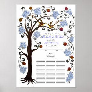 Poster Quaker Mariage 60 invités, blue Tree of Life