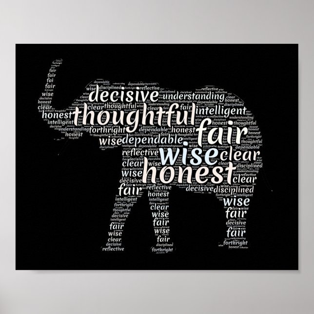 Poster Qualités d'un nuage de mots d'éléphant (Devant)