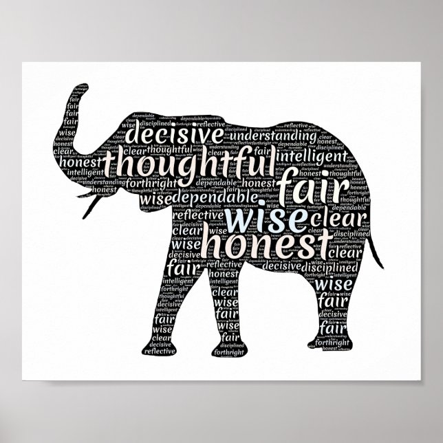 Poster Qualités d'un nuage de mots d'éléphant (Devant)