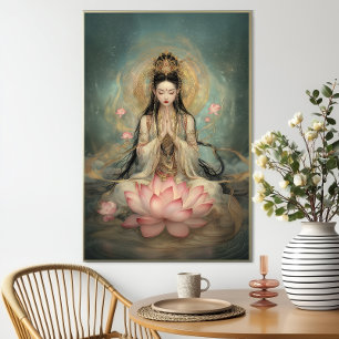 Poster Quan Yin éthérée : Déesse bouddhiste Prière du Lot