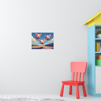 Poster Quand les cochons volent les porcs ailés drôles