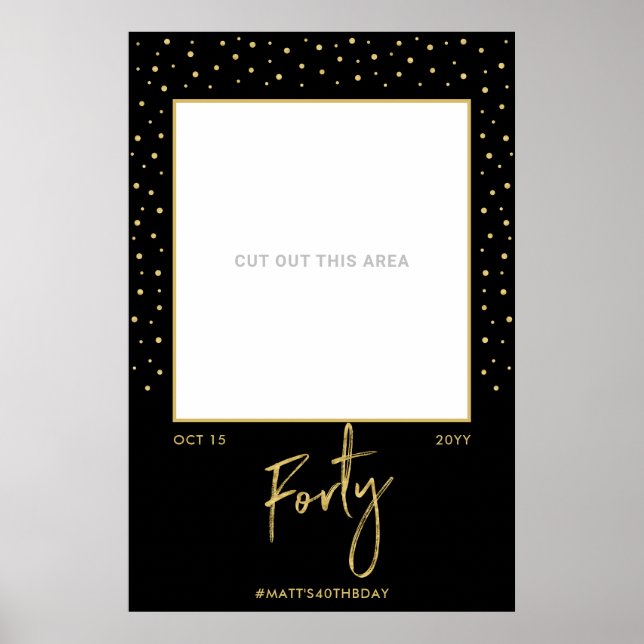 Poster Quarante | Black & Gold 40th Birthday Photo Frame  (Devant)