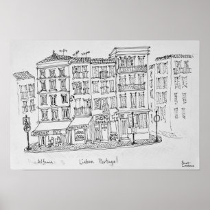 Poster Quartier historique de l'Alfama Lisbonne, Portug
