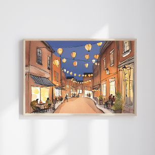 Poster Quartier Italien de North End   Boston MA Aquarell