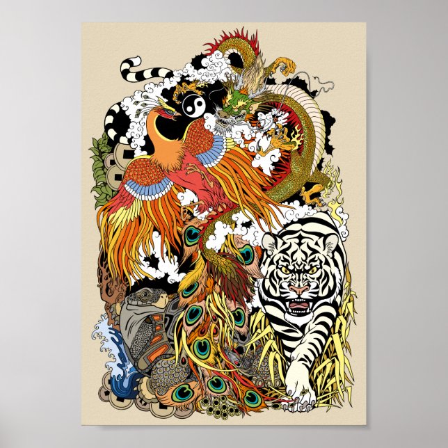 Poster quatre animaux célestes (Devant)