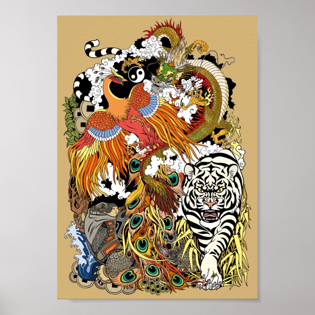 Poster quatre animaux célestes (Devant)