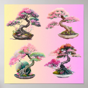 Poster Quatre arbres bonsaïs