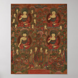 Poster Quatre bouddhas dans le bouddhisme terrestre pur