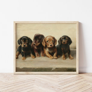 Poster Quatre chiots teckel   Carl Reichert